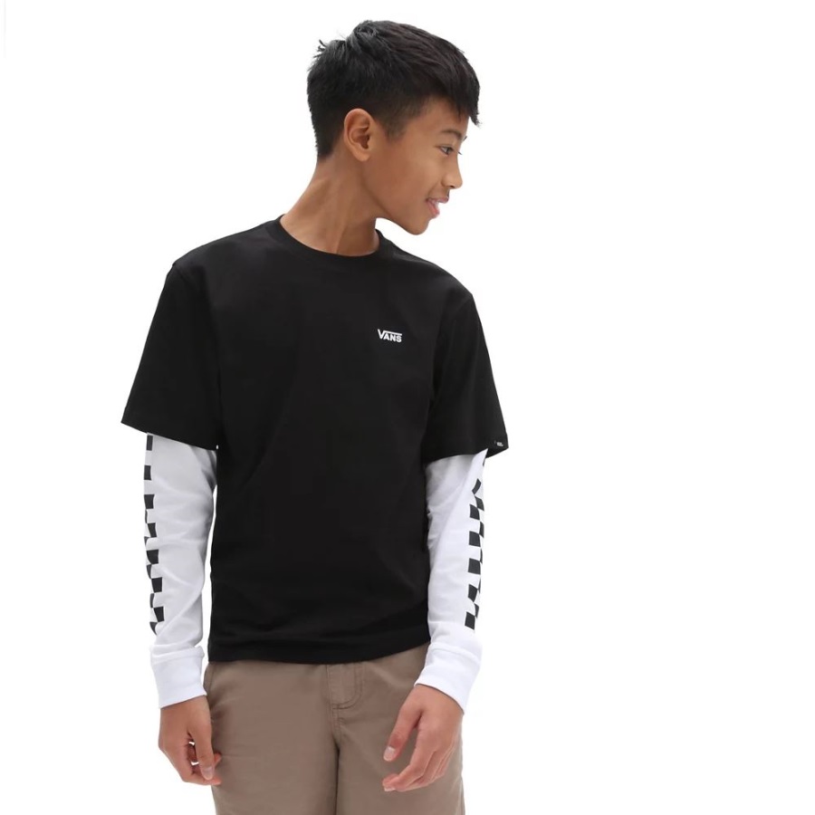 Vans Boys Long Check Twofer T-shirt (8-14 Ans) Noir
