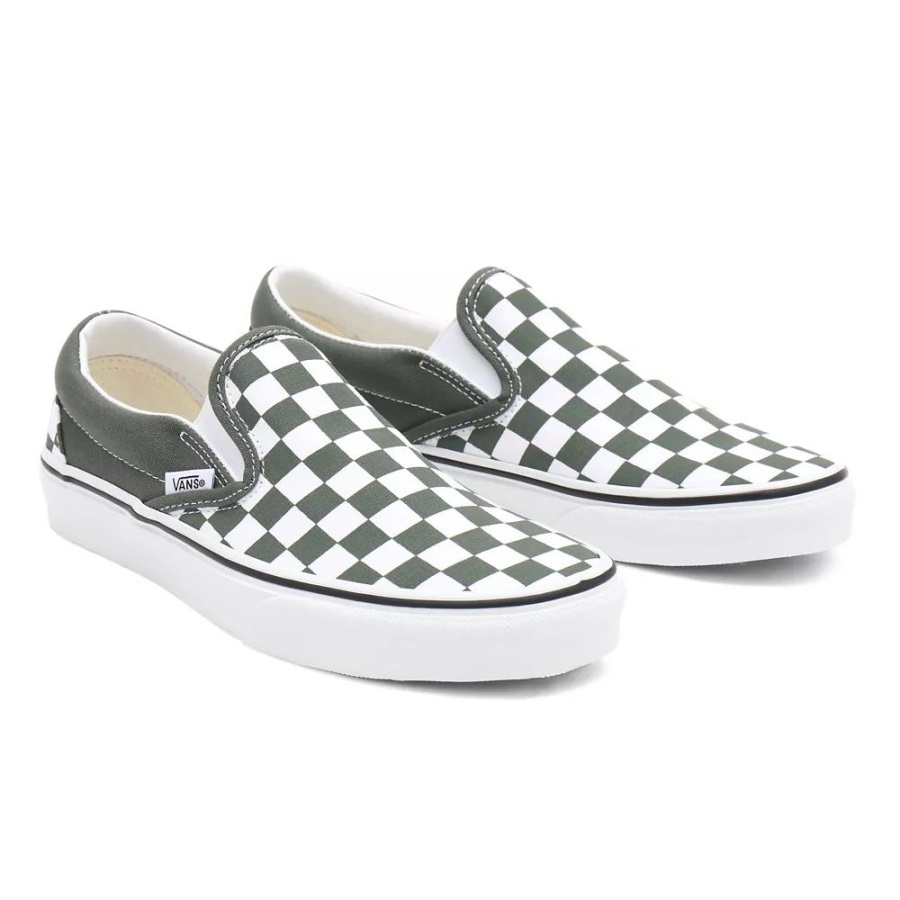 Vans Damier Classique Chaussures à Enfiler Vert