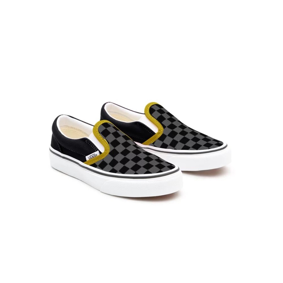 Vans Kids Customs Slip-on Damier Noir (4-8 Ans)