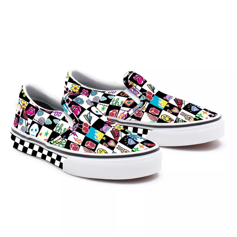 Vans Kids Customs Doodle Check Chaussures Slip-on (4-8 Ans)