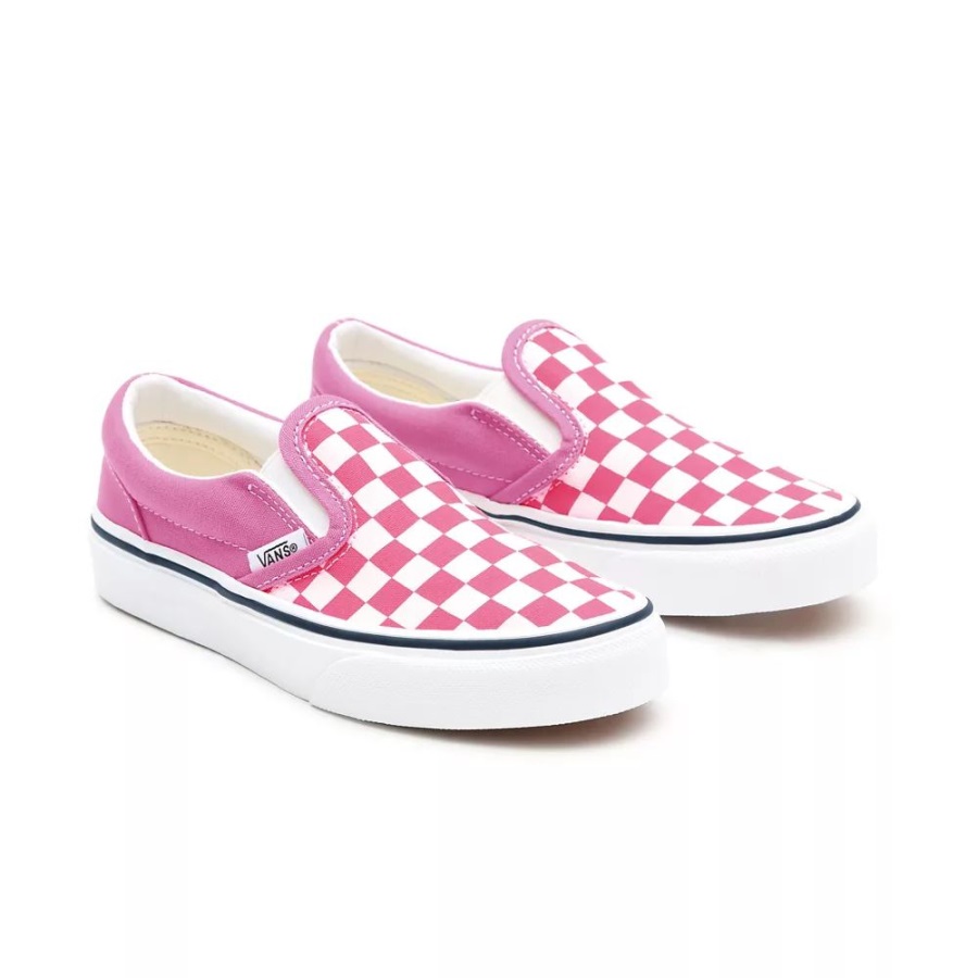 Vans Kids Customs Slip-on Damier Rose (4-8 Ans)
