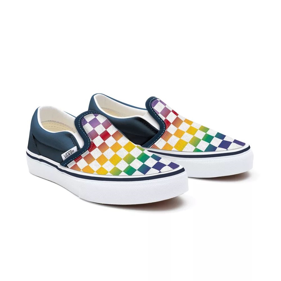 Vans Kids Customs Damier Arc-en-ciel Chaussures à Enfiler (4-8 Ans)