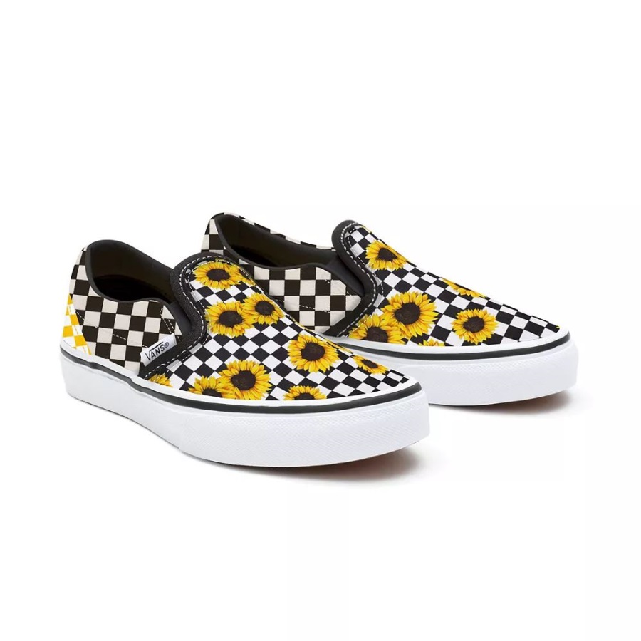 Chaussures Vans Kids Customs Tournesols Checkerboard Slip-on (4-8 Ans)
