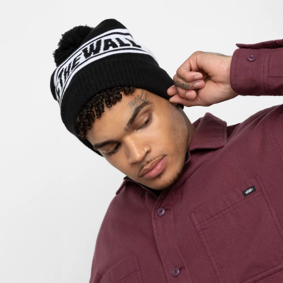 Vans Off The Wall Bonnet à Pompon Noir-blanc