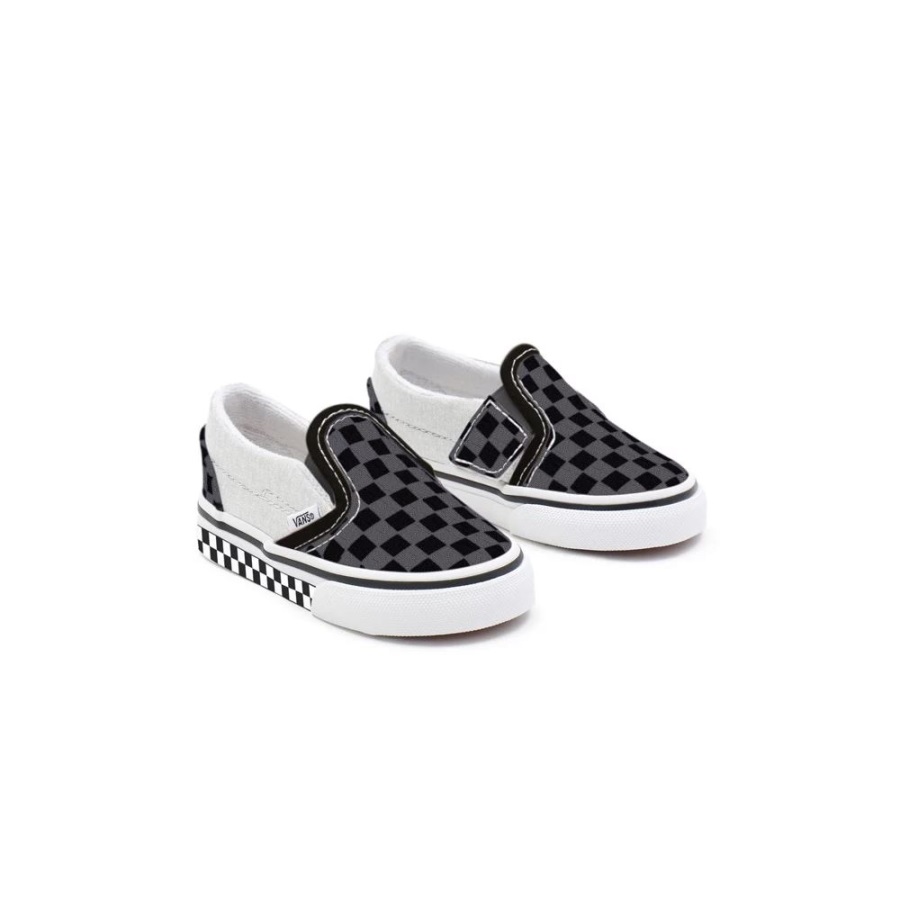 Vans Chaussures à Enfiler Pour Tout-petits Customs à Carreaux Noirs (1-4 Ans)