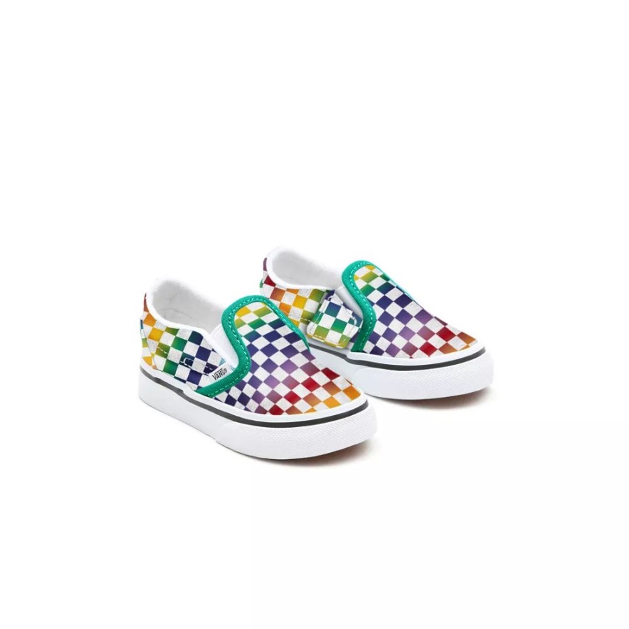 Vans Chaussures à Enfiler Pour Tout-petits Customs Arc-en-ciel à Carreaux (1-4 Ans)
