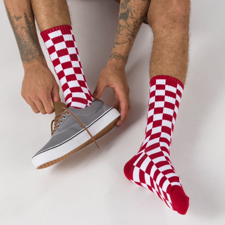 Vans Checkerboard Crew Sock Taille 9.5-13 Carreaux Rouge-blanc