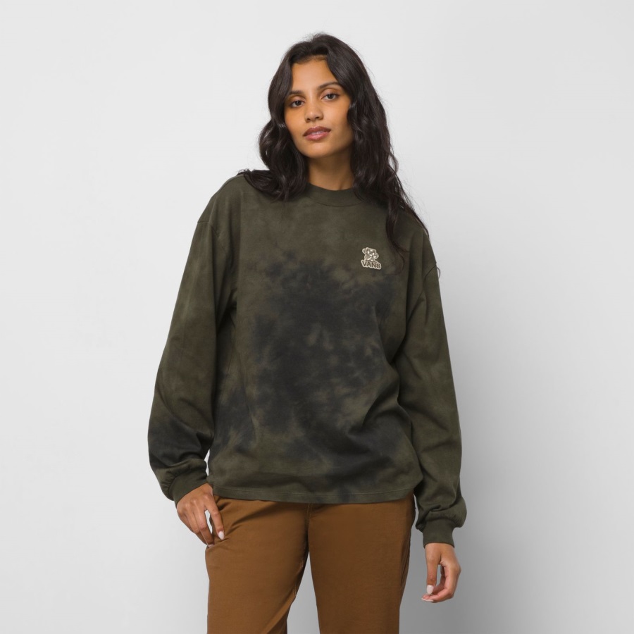 Vans Checky Col Montant Blousant Manches T-shirt Feuille De Vigne