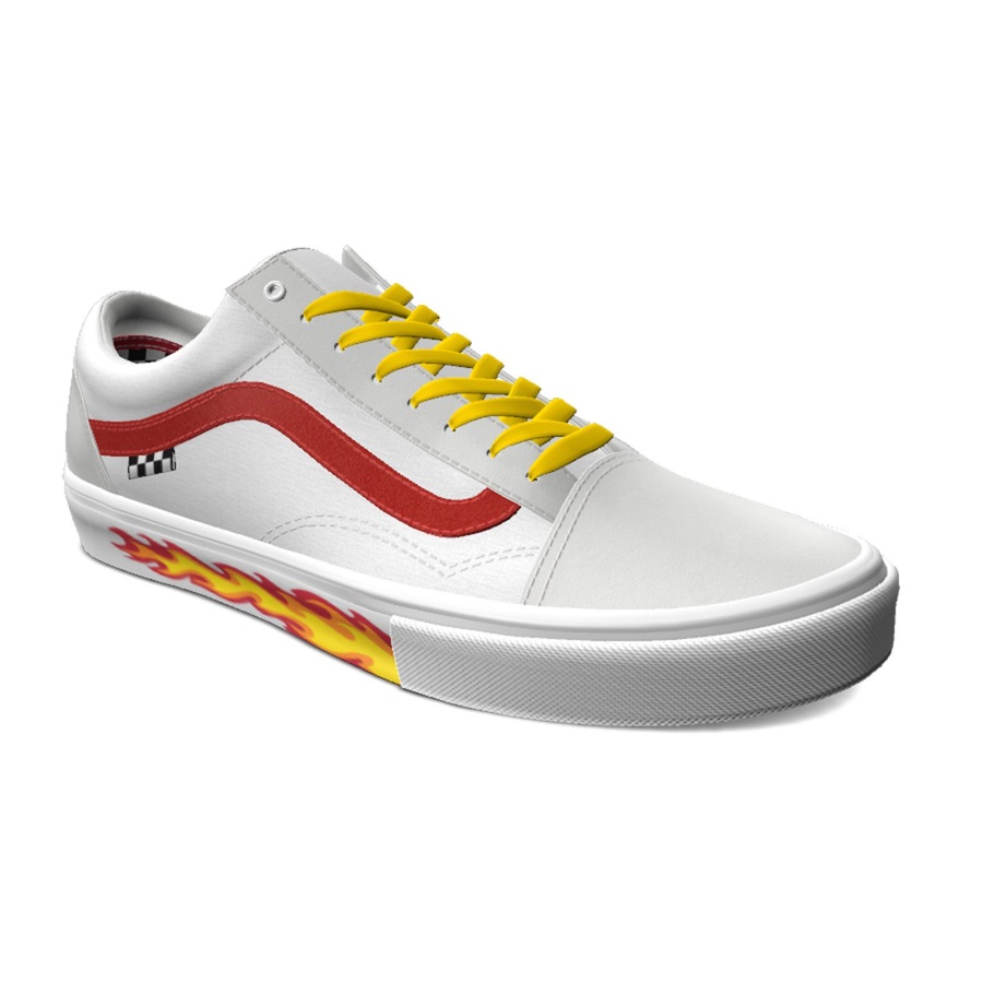 Vans Customs En Cuir Véritable Blanc Skate Old Skool Hommes
