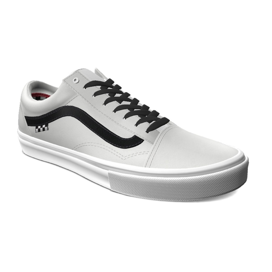 Vans Customs En Cuir Véritable Blanc Skate Old Skool