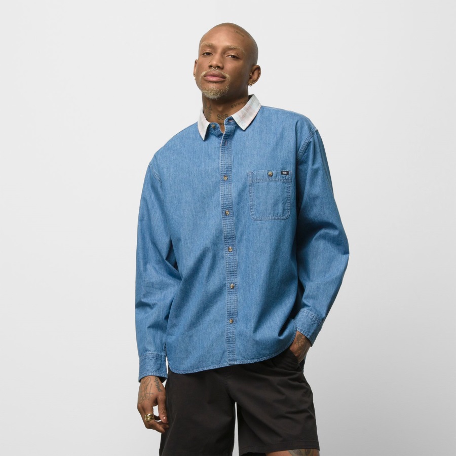 Vans Deerfiel Chemise Boutonnée En Denim Délavé Vintage Indigo