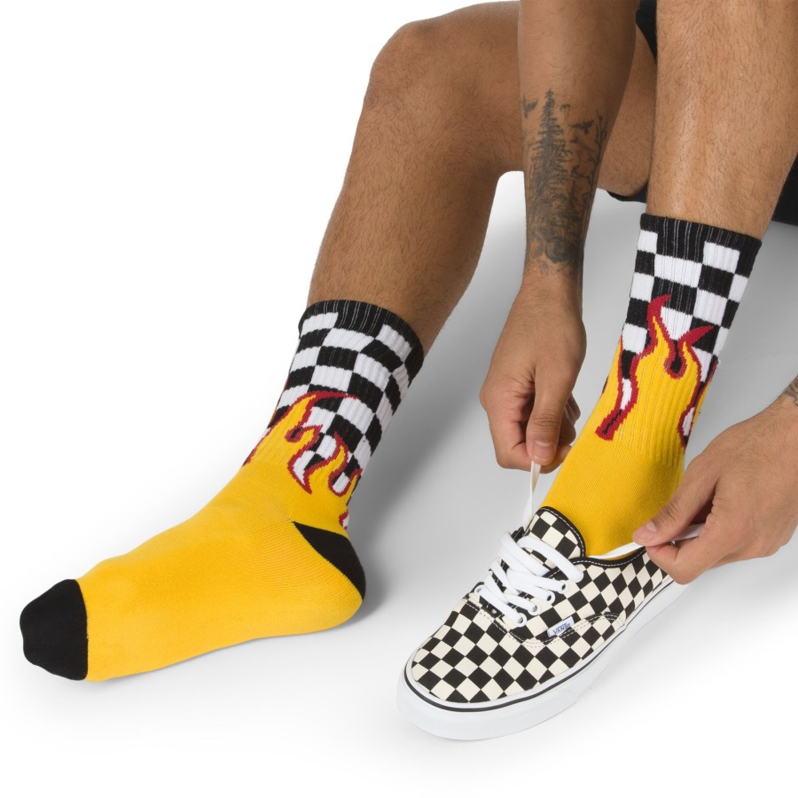 Vans Flame Check Crew Sock Taille 9.5-13 Noir-blanc Check-flame