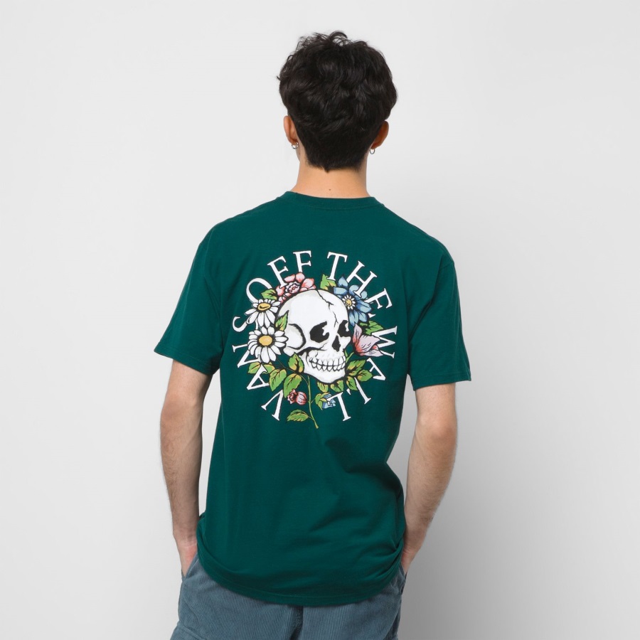 Vans T-shirt Fleuri Tête De Mort Jardin Botanique