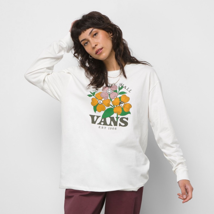 Vans Flower Tide T-shirt Oversize à Manches Longues Guimauve