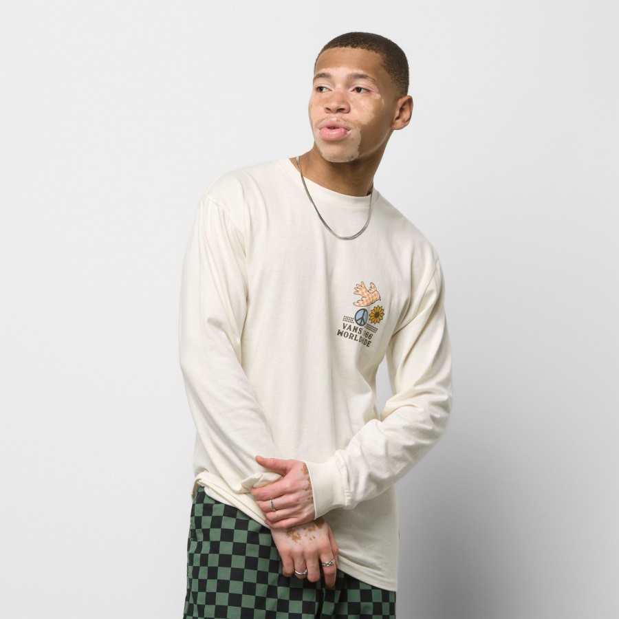 Vans Free As A Checker Bird T-shirt Manches Longues Blanc Antique