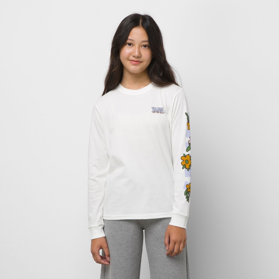Vans Enfants Poitrine Gauche Floral Check Manches Longues Bff Tee Marshmallow