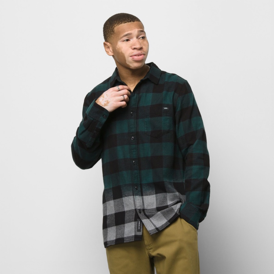 Vans Princeton Chemise Boutonnée En Flanelle Ombrée Bleu Sarcelle Profond-étain Chiné
