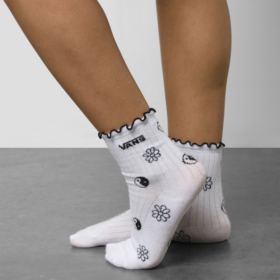 Vans Ruffle Crew Sock 6.5-10 Blanc-noir