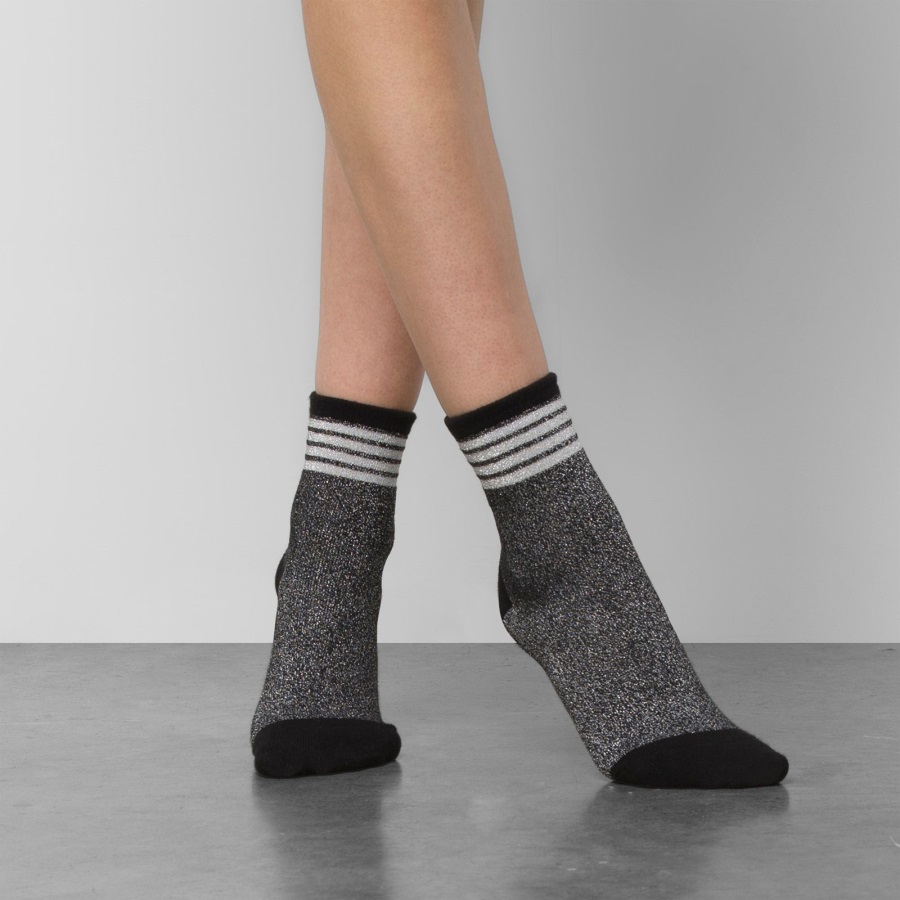 Vans Tinsel Crew Sock Taille 6.5-10 Noir-argent