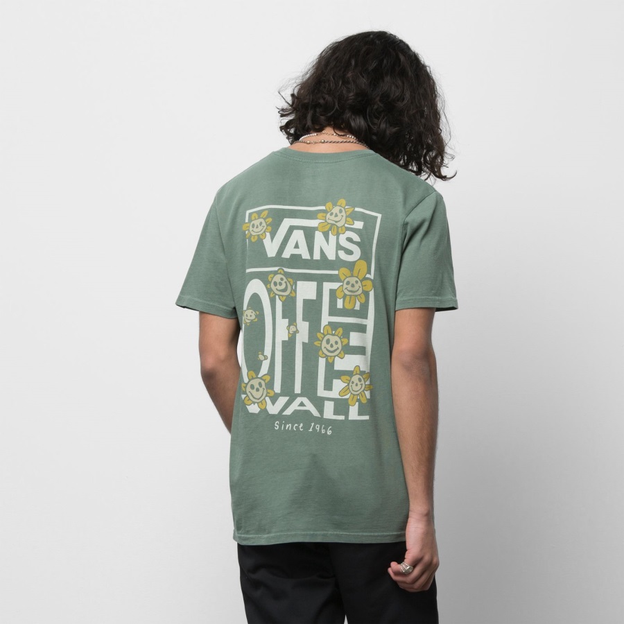 Vans Trippy Grin T-shirt à Fleurs Vert Canard Homme