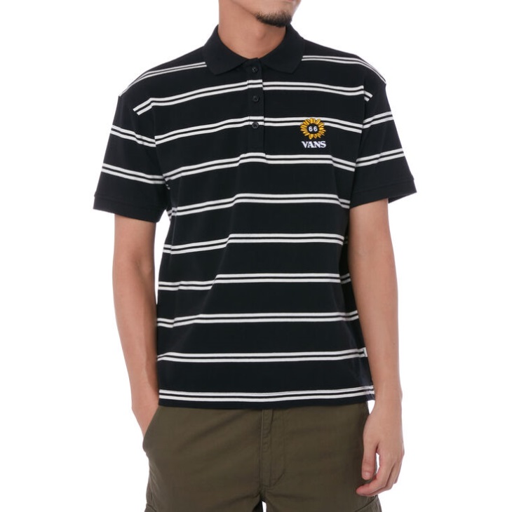 Vans 66 Tournesol Polo T-shirt Noir-marshmallow Stripe