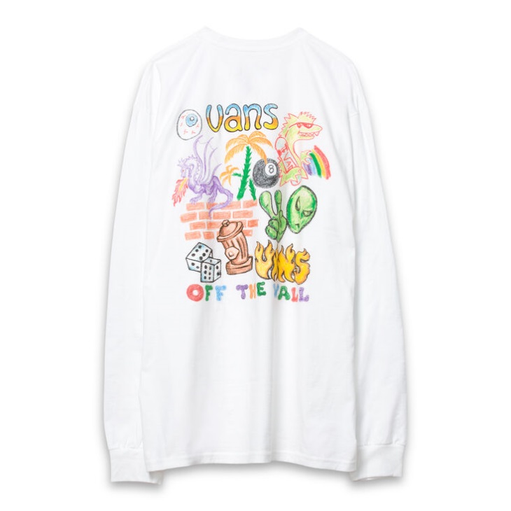 Vans Crayola Mail Doodle T-shirt Manches Longues Blanc