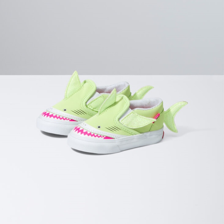Vans Bambin Slip-on V Requin Vert Gecko-true Blanc