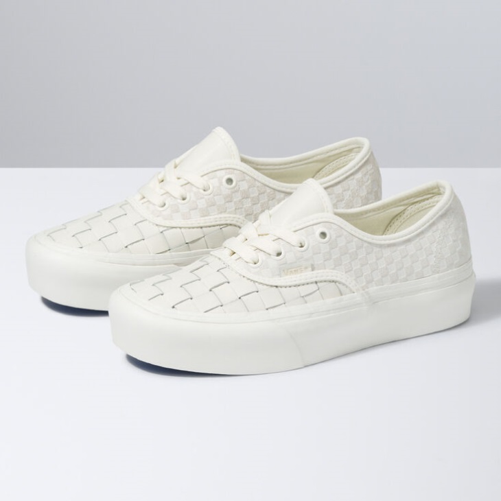 Vans Woven Authentique Platform 2.0 Cuir Tissé-blanc De Blanc