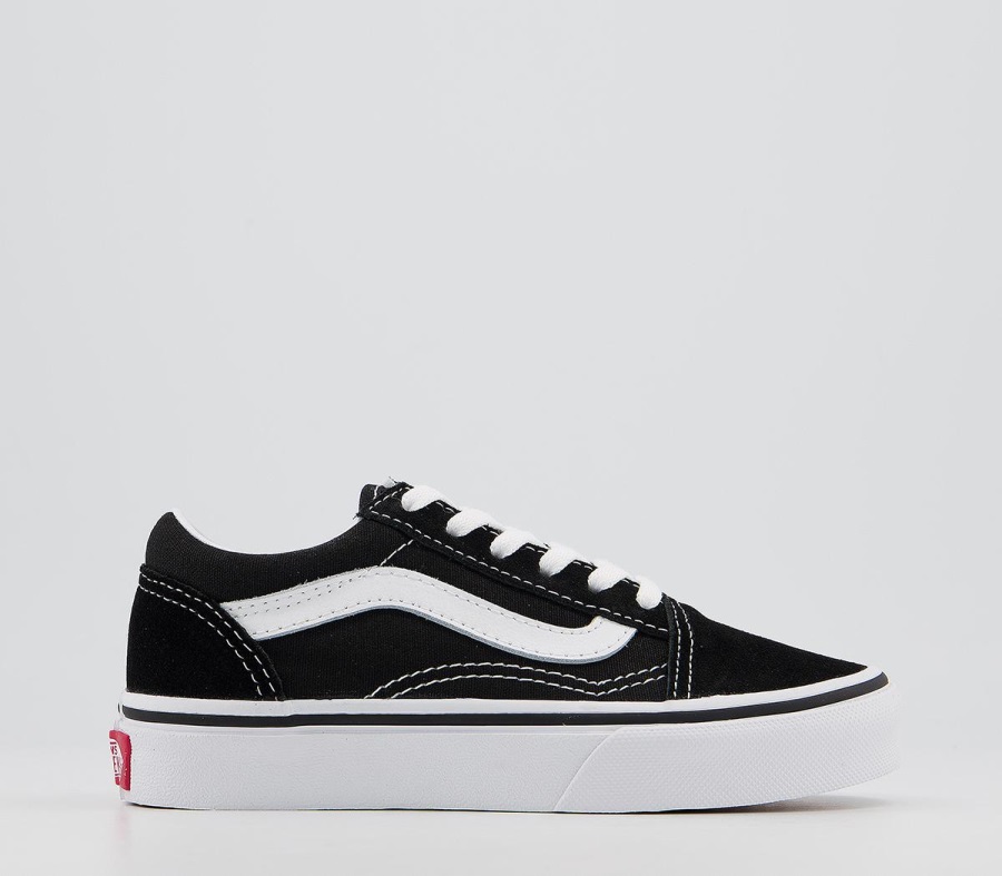 Vans Old Skool Dentelle Enfants Baskets Noir Vrai Blanc