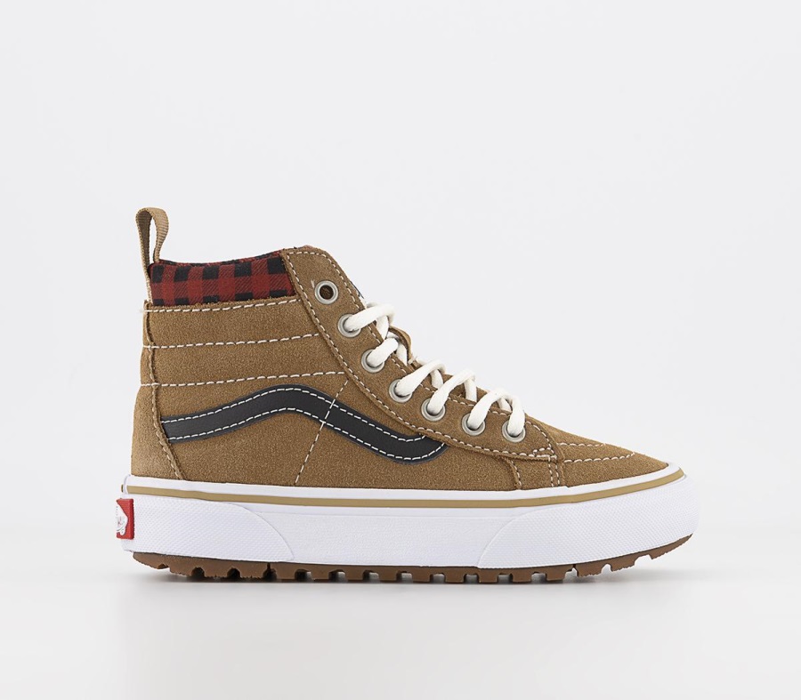 Vans Sk8 Hi Baskets Enfants Plaid Marron Noir