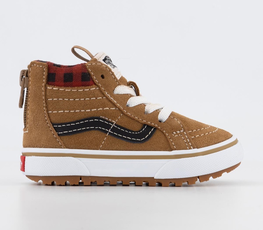 Vans Sk8 Hi Zip Enfant Baskets Plaid Marron Noir