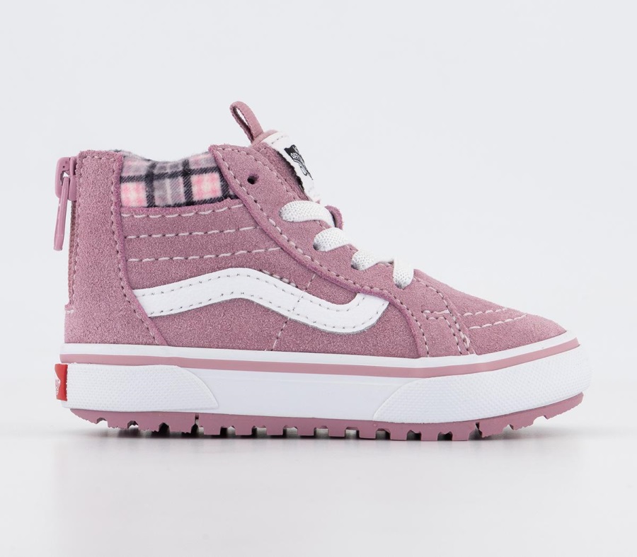 Vans Sk8 Hi Zip Enfant Baskets Plaid Lilas