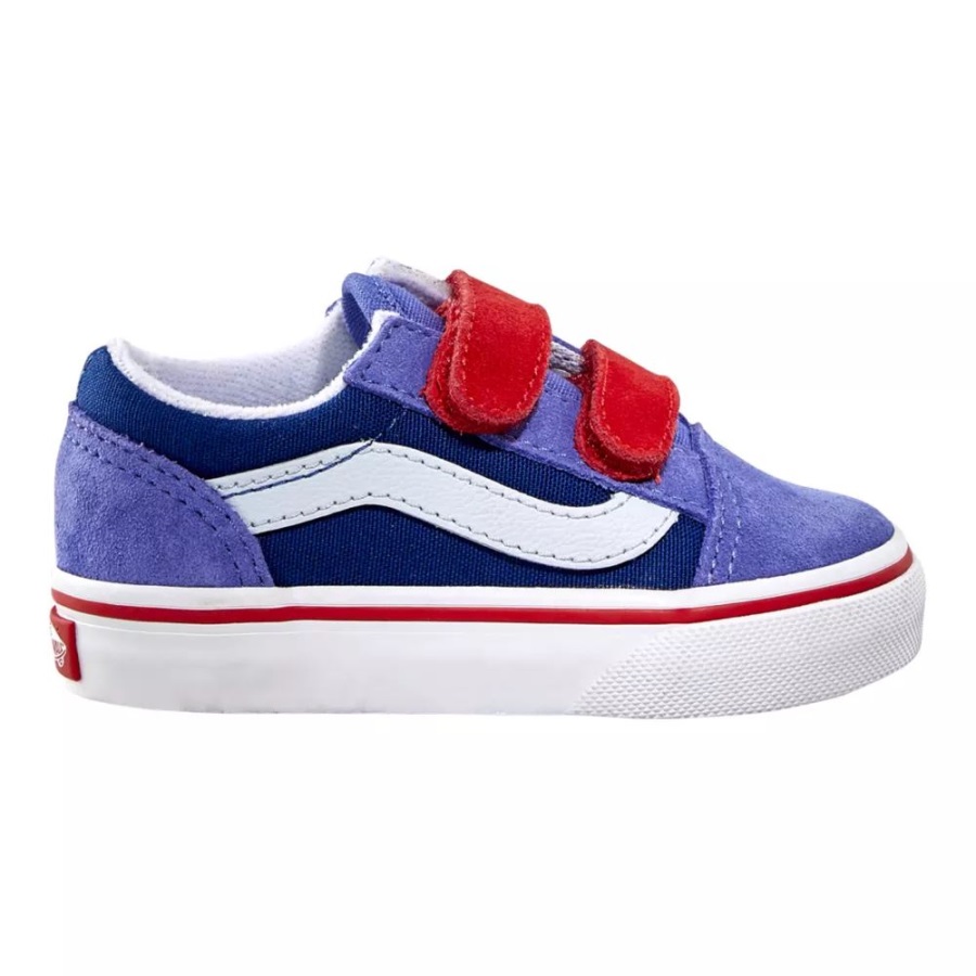 Vans Old Skool 2V, Chaussures De Skate Pour Tout-petit Garçon, Bleu Baja-rouge à Haut Risque