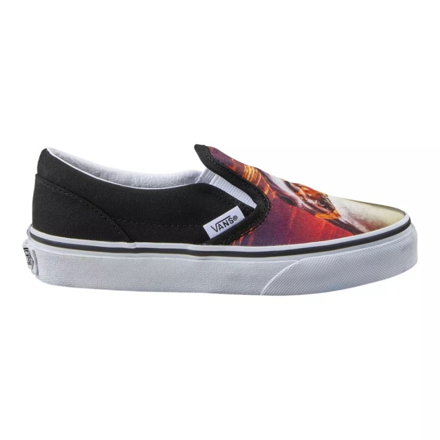 Vans Kids' Pre-Skool Classic Skate Shoes Baskets Garçons Low Top Slip On Shark Sunset-Black