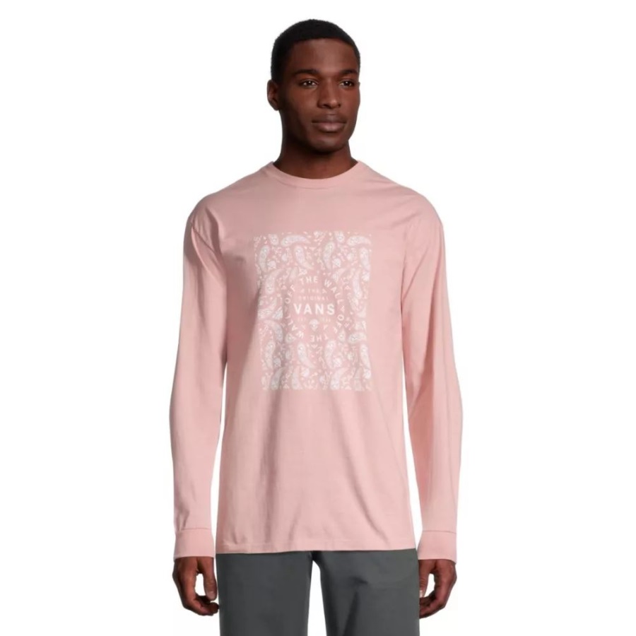 Vans Bandana Paisley T Shirt Homme Manches Longues Col Ras Du Cou Coton Logo Pocket Mellow Rose