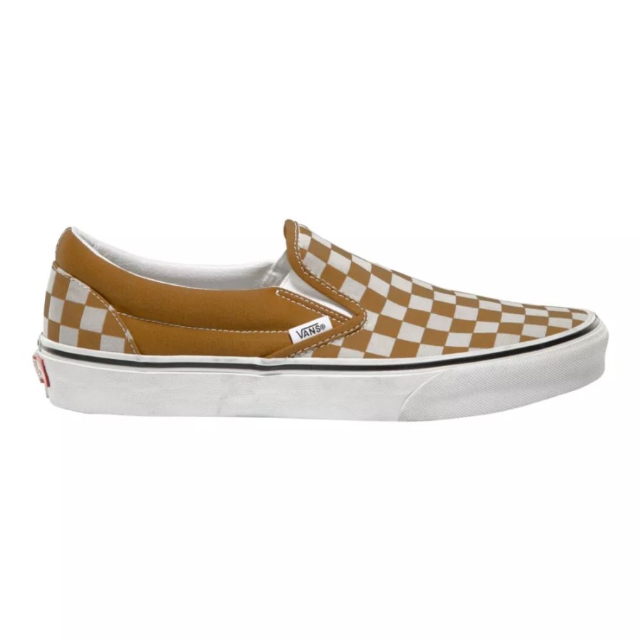 Vans Chaussures De Skate Classiques Pour Hommes Baskets Basses à Enfiler Respirant Marron Doré-blanc