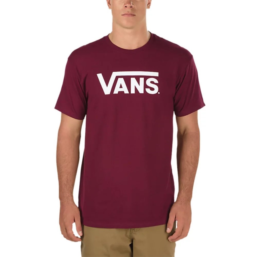 Vans T-shirt Classique Pour Homme à Manches Courtes Et Col Rond En Coton Graphique Bordeaux-blanc