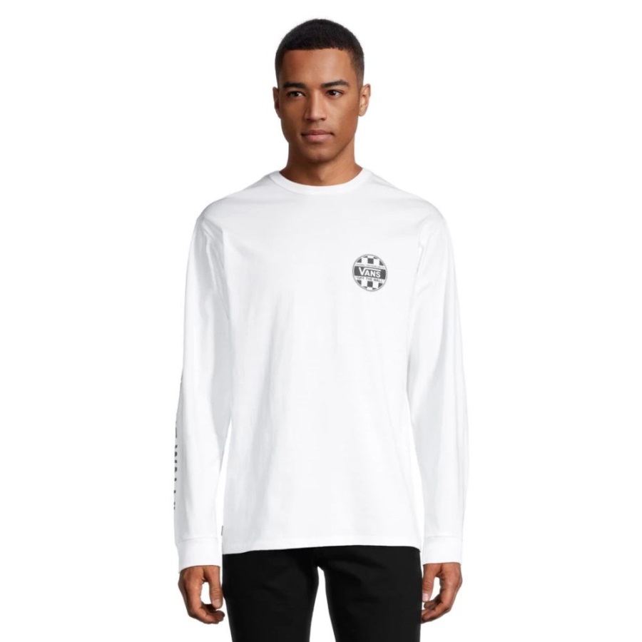 Vans Off The Wall T-shirt à Carreaux Pour Homme à Manches Longues Et Col Ras Du Cou Blanc Noir