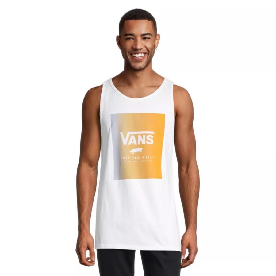 Vans Hommes Print Box Débardeur Coton Sans Manches Blanc Ballade Bleu