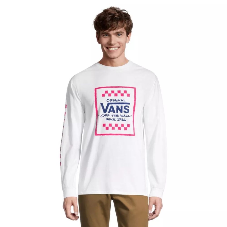 Vans Sketchy Past T-shirt Manches Longues Col Rond Coton Graphique Blanc Homme