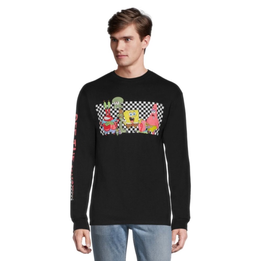 Vans Hommes X Spongebob Caractères T-shirt à Manches Longues Col Rond Coton Casual Noir