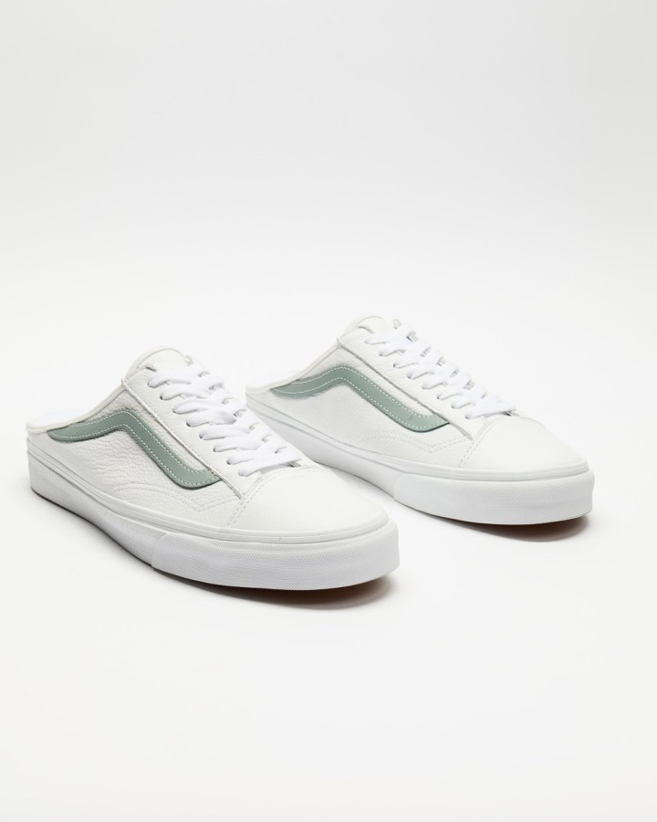 Vans Style 36 Mules En Cuir - Unisexe True White-green Milieu