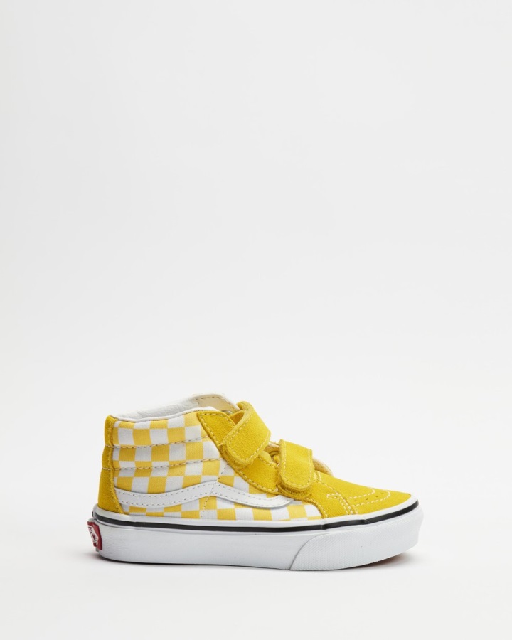 Vans Baskets Velcro Sk8-mid Reissue Checkerboard - Enfant Blazing Yellow-true White